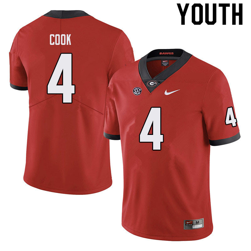 Georgia Bulldogs Youth James Cook #4 Black Stitched College UGA Football Jersey 23SB014KL